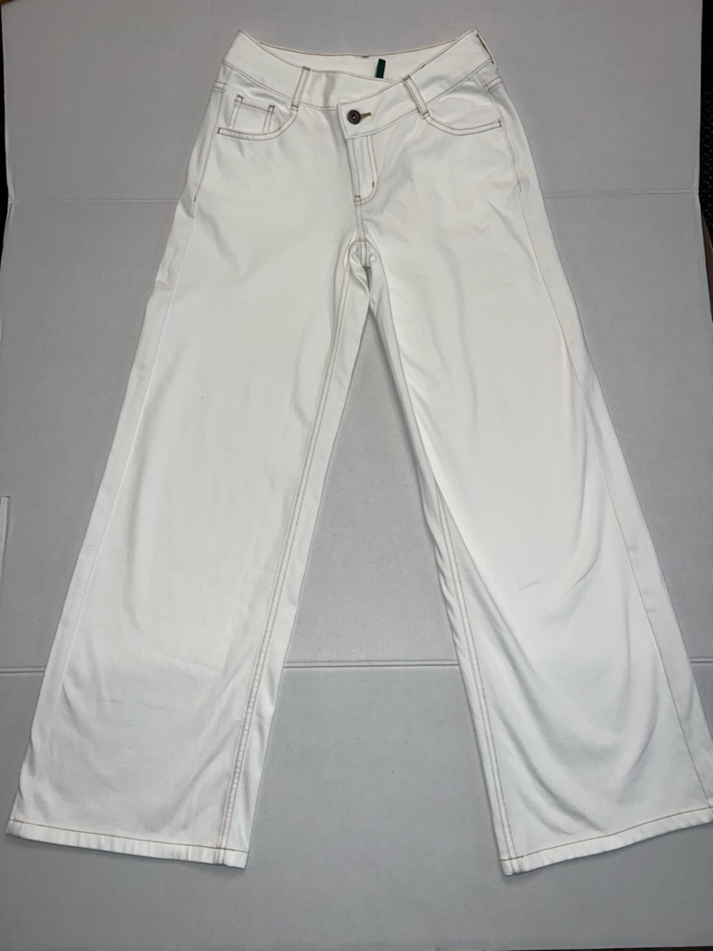 HALARA ASYMMETRIC WHITE STRETCH DENIM WIDE LEG JEANS PANTS  SIZE XS NEW - Picture 3 of 16